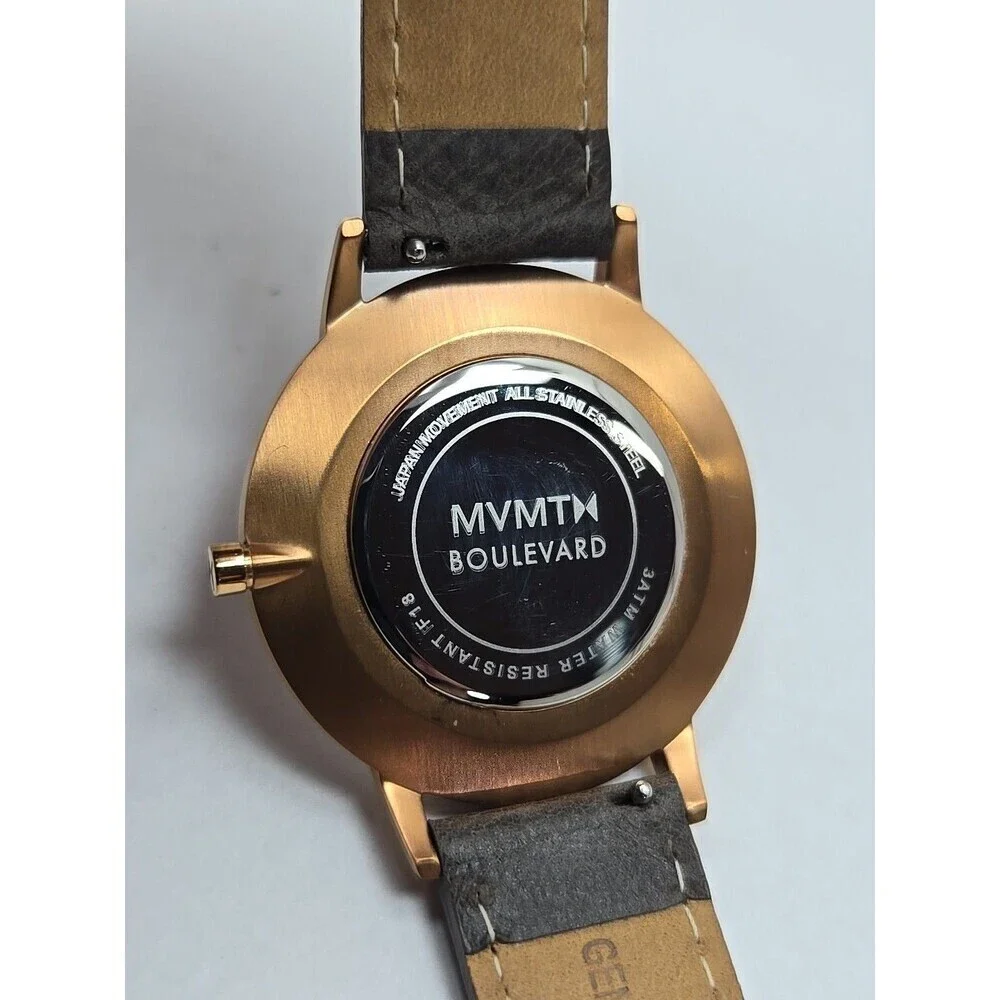 MVMT Boulevard Rosecrans 38mm Blush Dial Leather Quartz Watch New Battery